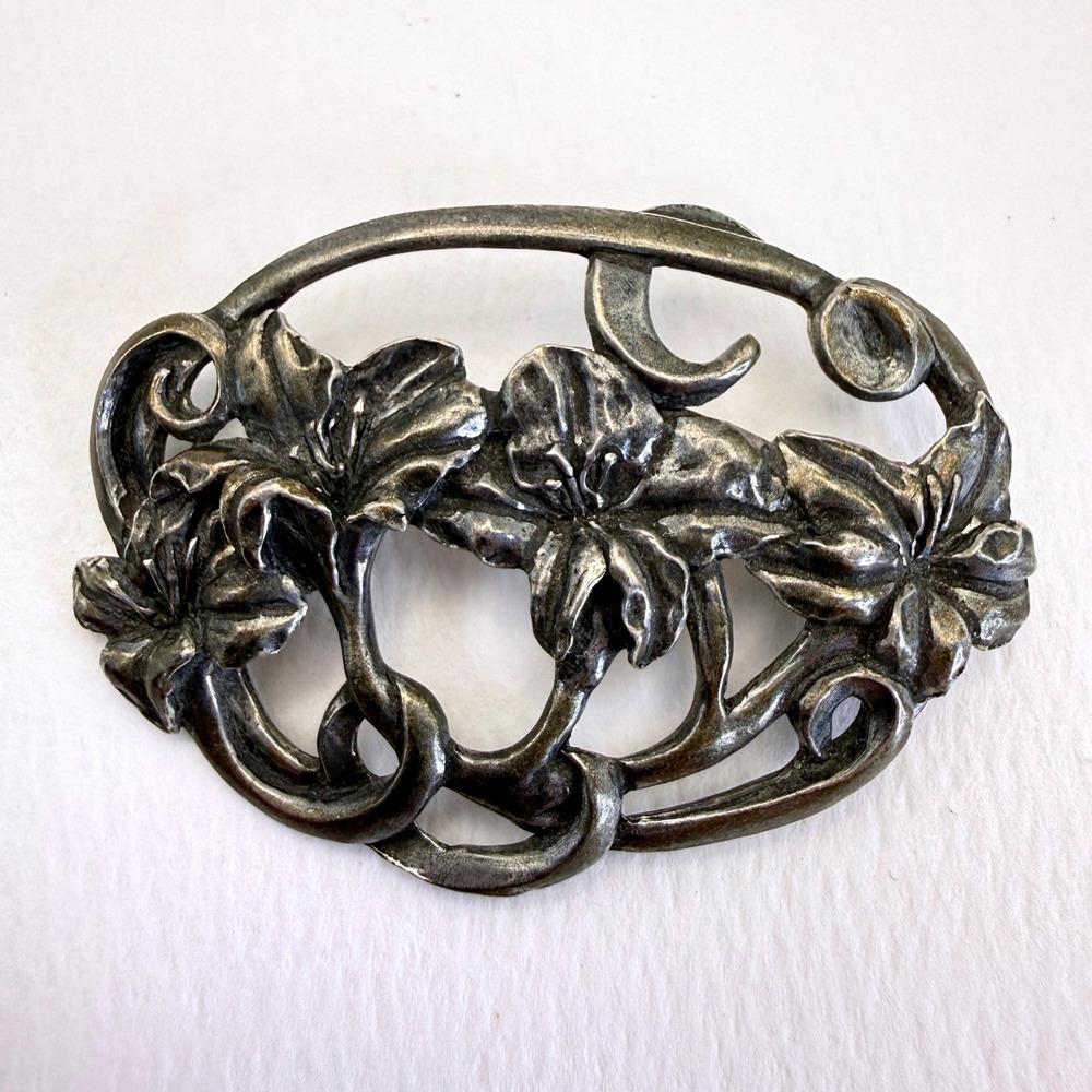 Seagull Canada Pewter Lily Flower Brooch Art Nouveau Floral Pin 1992 Vintage‎